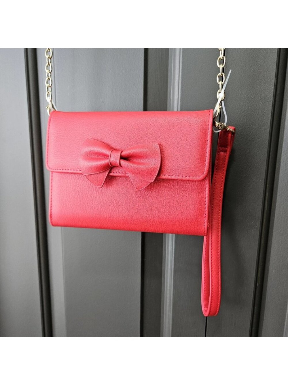 Madden Girl Mini Purse Clutch Red Bow Wristlet Chain Crossbody Shoulder Bag 3-1